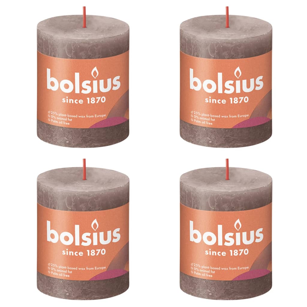 Bolsius Rustic Pillar Candles Shine 4 pcs 80x68 mm Rustic Taupe