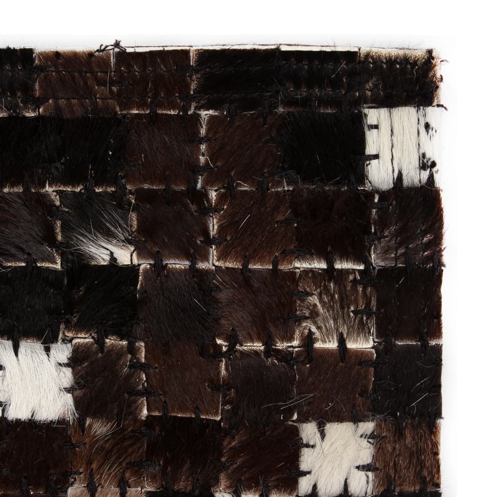 vidaXL Rug Genuine Leather Patchwork 80x150 cm Square Black/White