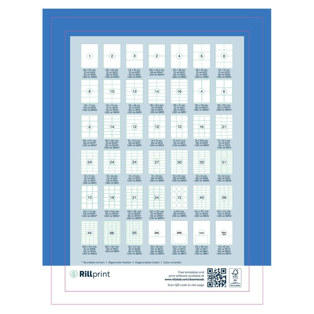 rillprint Self-adhesive Sticker Labels 105x74 mm 500 Sheets White