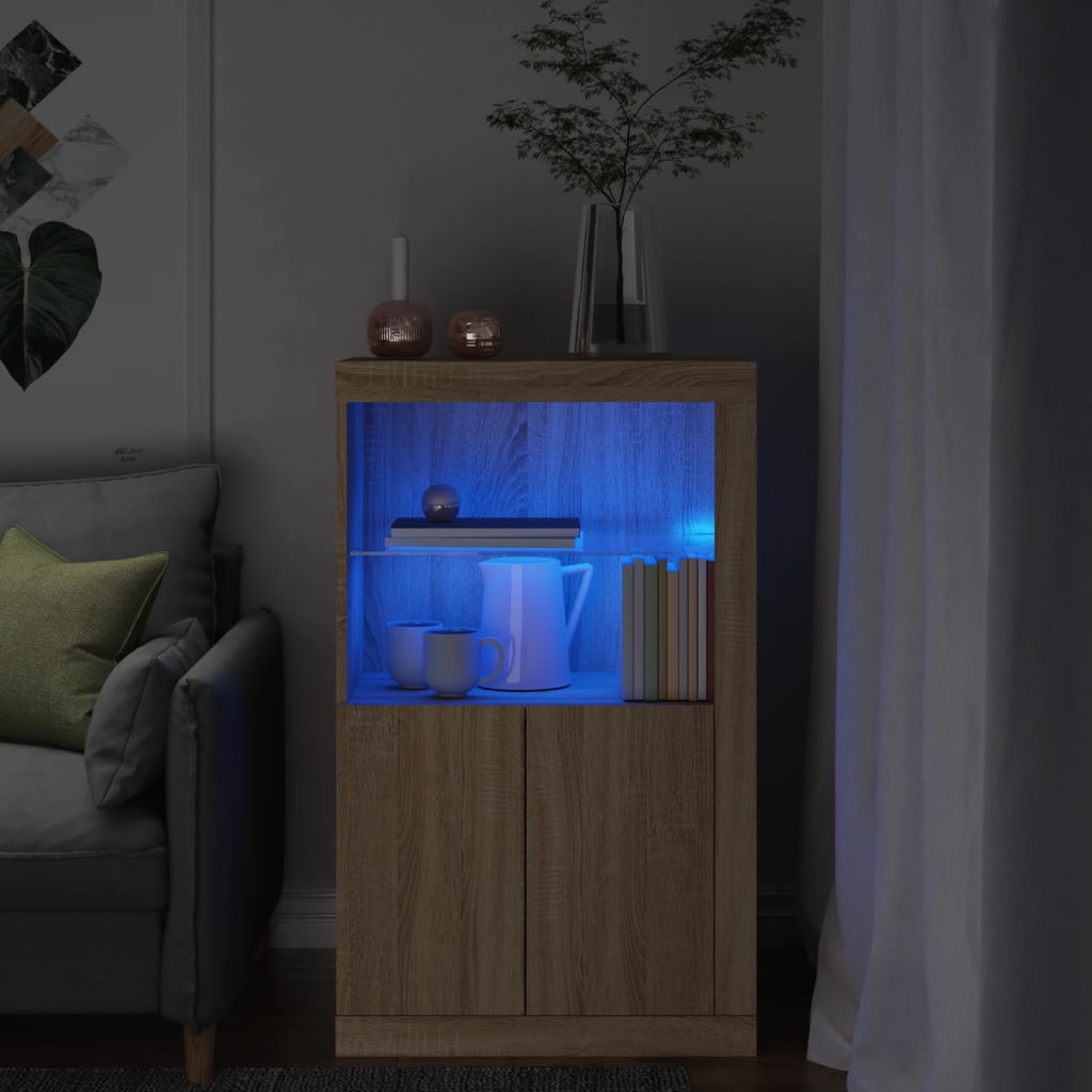 vidaXL Side Cabinet with LED Lights Sonoma Oak Engineered Wood