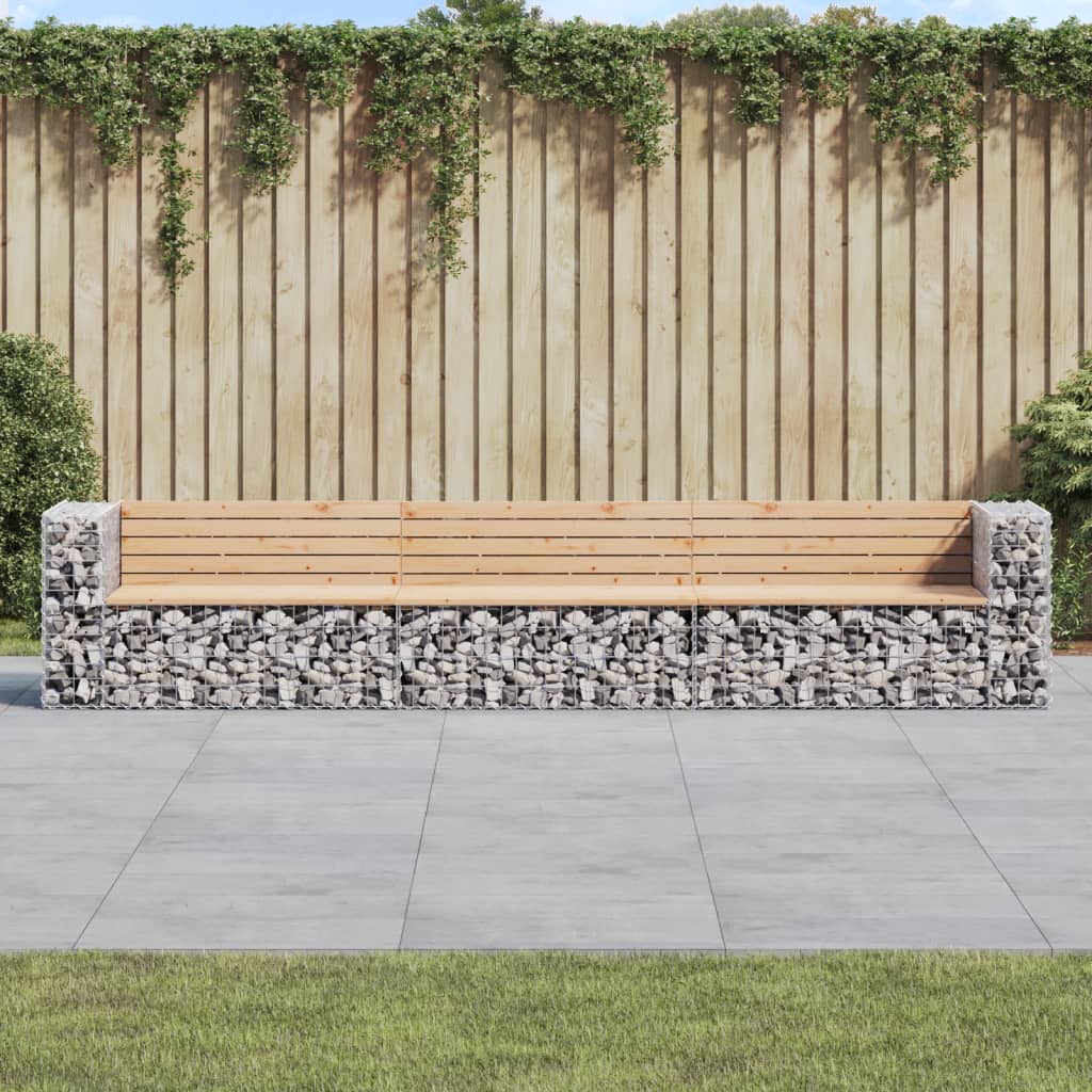 vidaXL Garden Bench Gabion Design 347x71x65.5 cm Solid Wood Pine