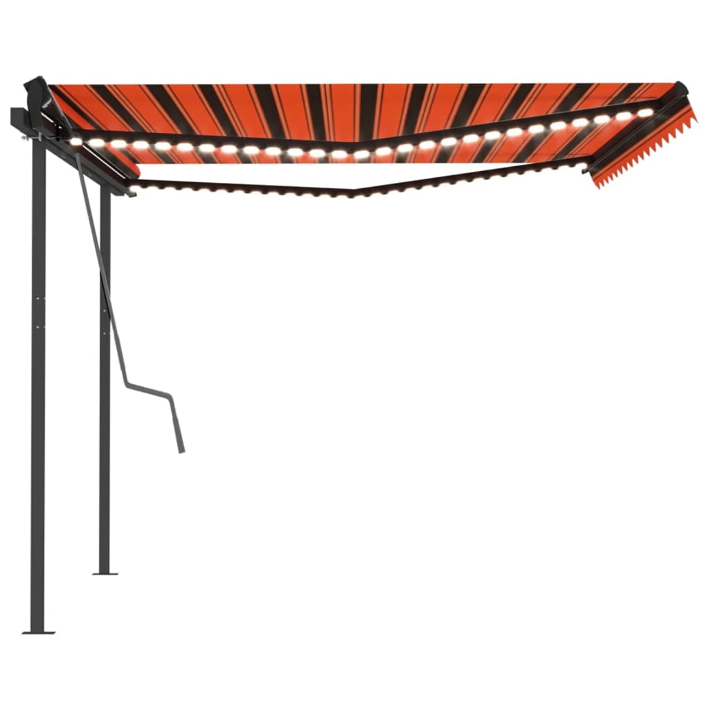 vidaXL Manual Retractable Awning with LED 4x3 m Orange and Brown