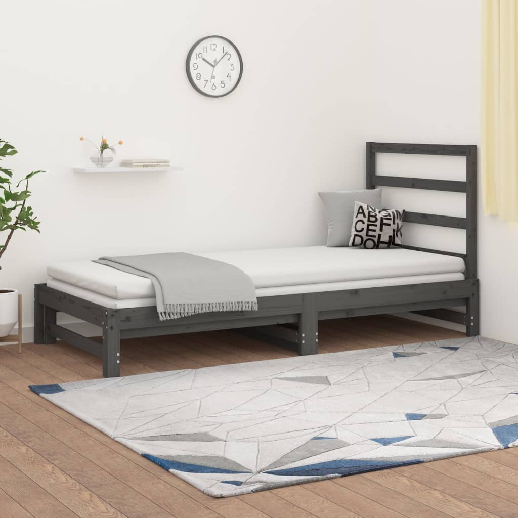 vidaXL Pull-out Day Bed Grey 2x(90x200) cm Solid Wood Pine