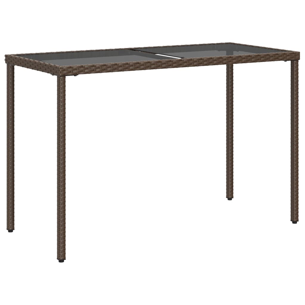 vidaXL Garden Table with Glass Top Brown 115x54x74 cm Poly Rattan