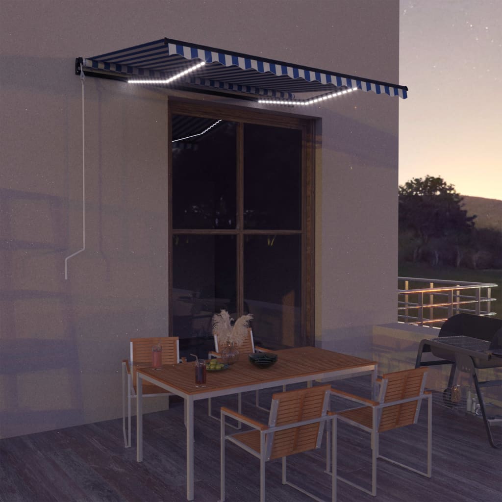 vidaXL Awning with Wind Sensor & LED 350x250 cm Blue and White