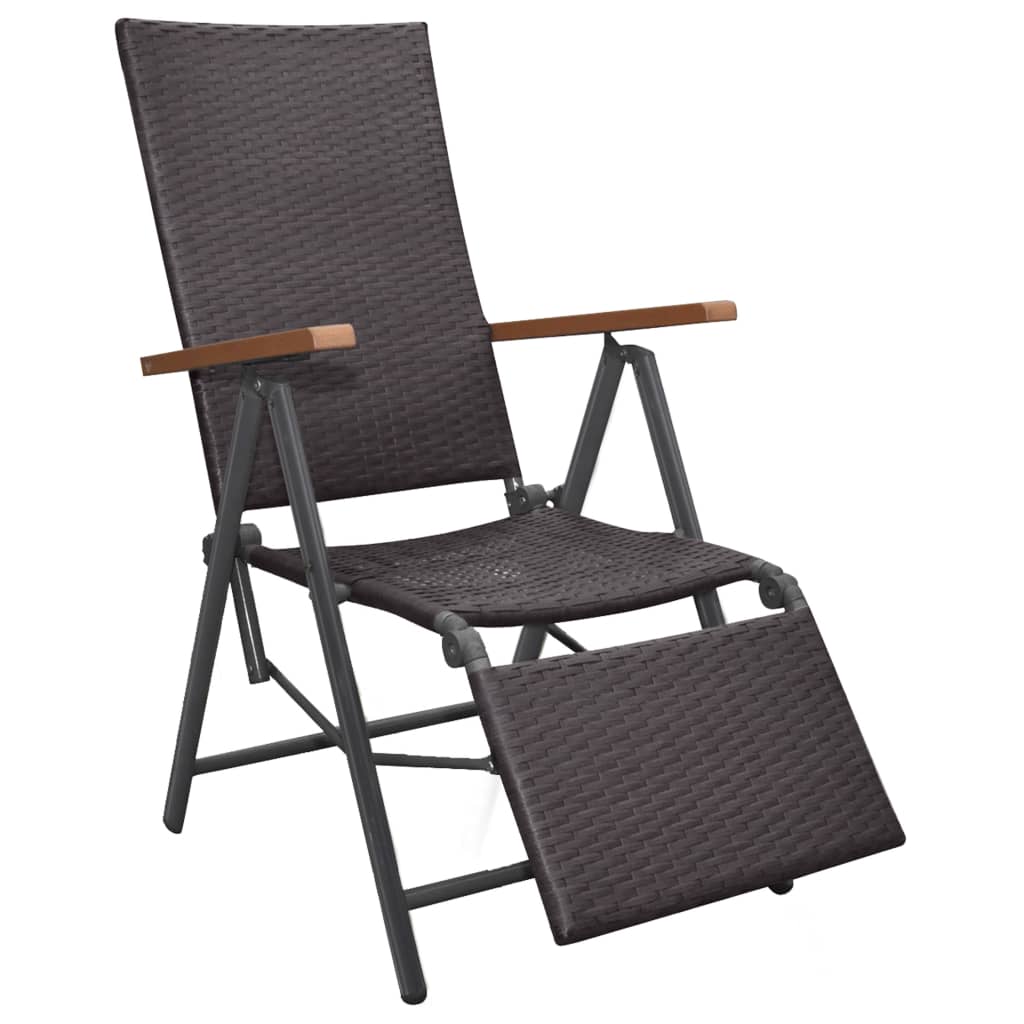 vidaXL Reclining Deck Chair Poly Rattan Brown