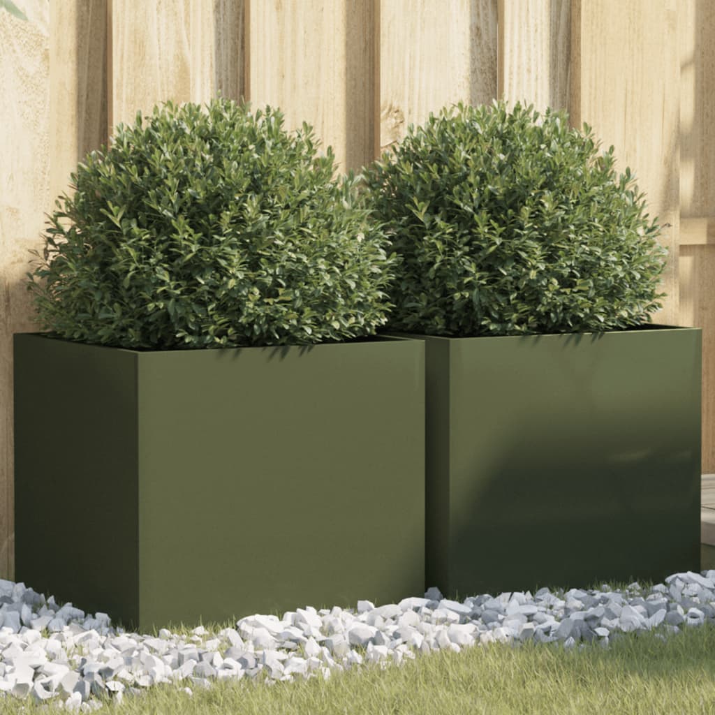 vidaXL Planters 2 pcs Olive Green 42x40x39 cm Cold-rolled Steel