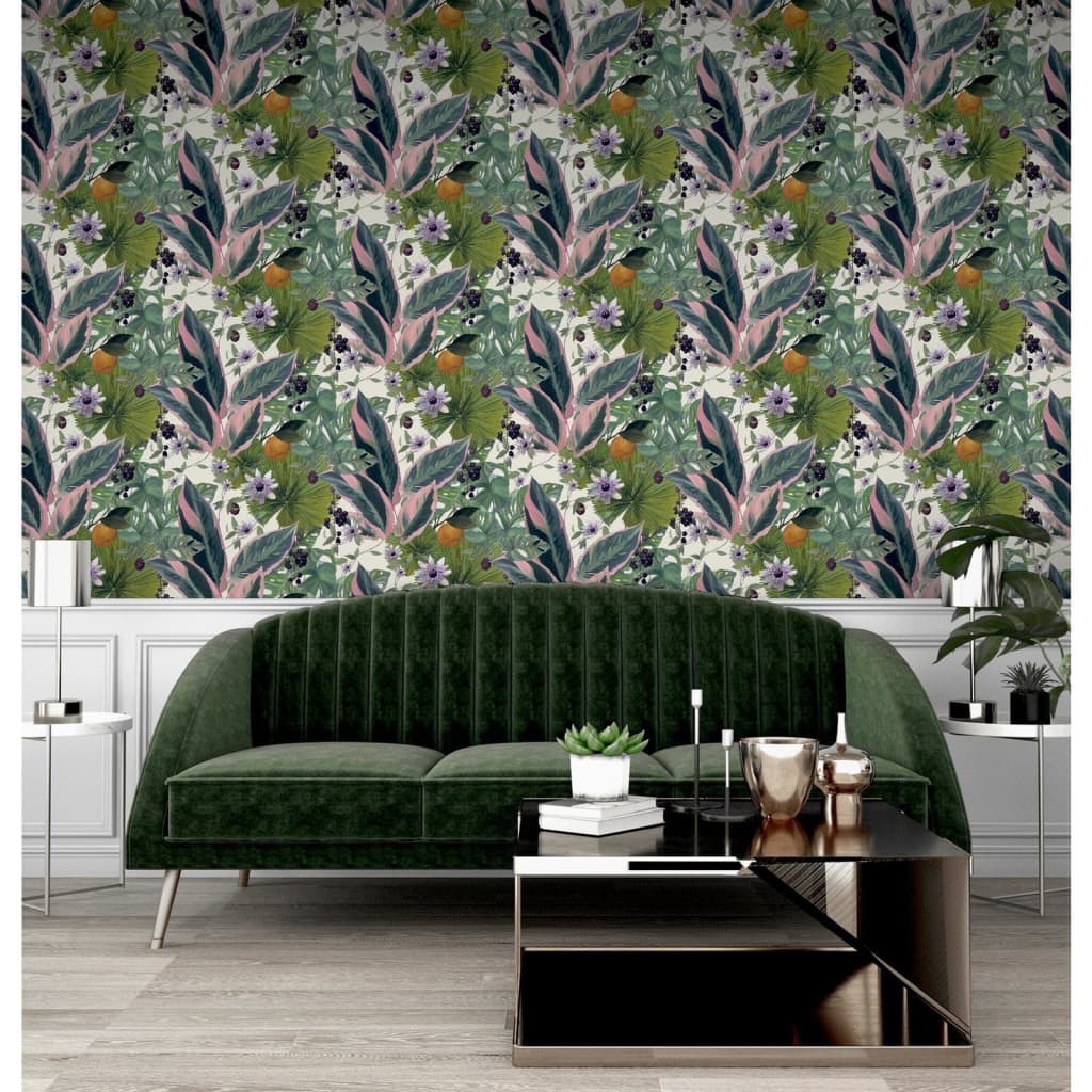 DUTCH WALLCOVERINGS Wallpaper Passion Flower White and Green