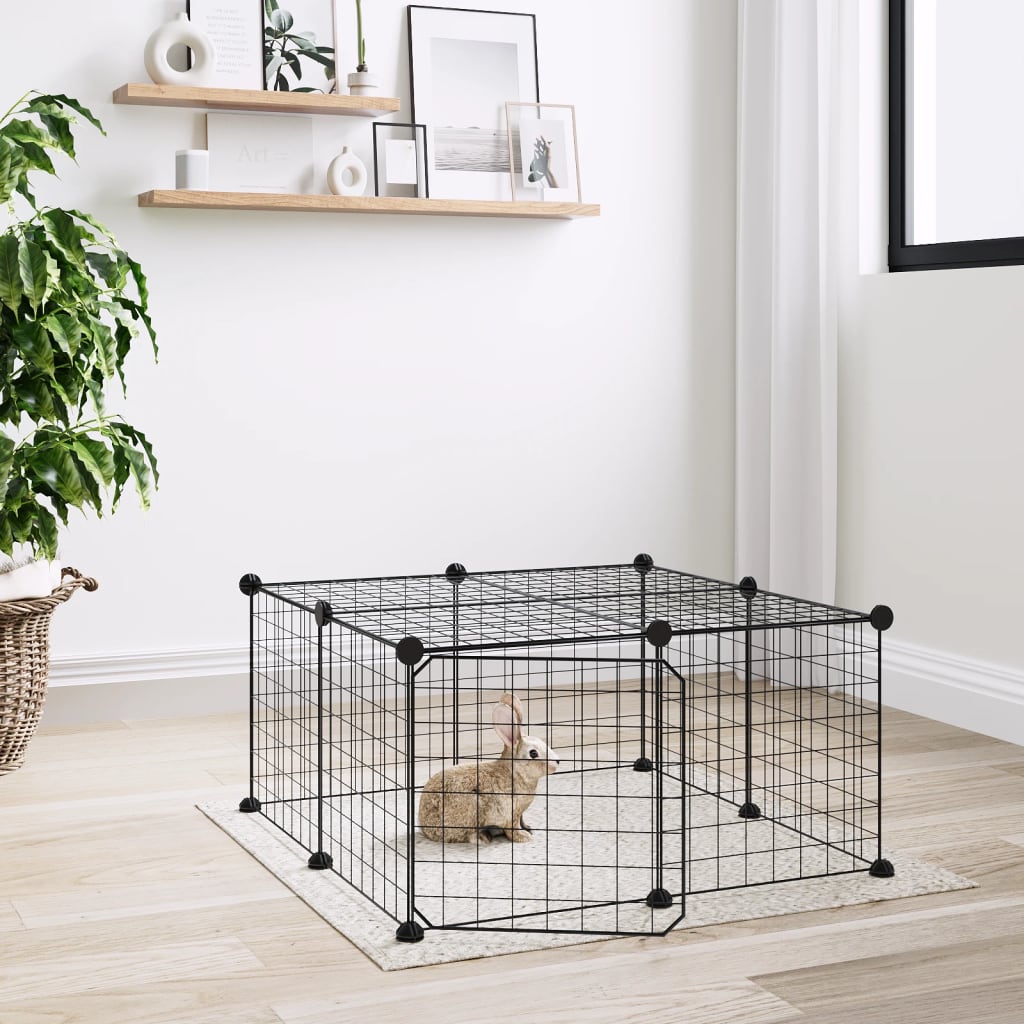 vidaXL 12-Panel Pet Cage with Door Black 35x35 cm Steel