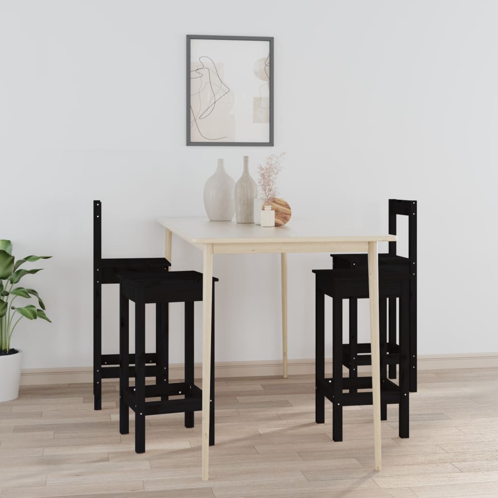 vidaXL 4 Piece Bar Chair Set Black Solid Wood Pine