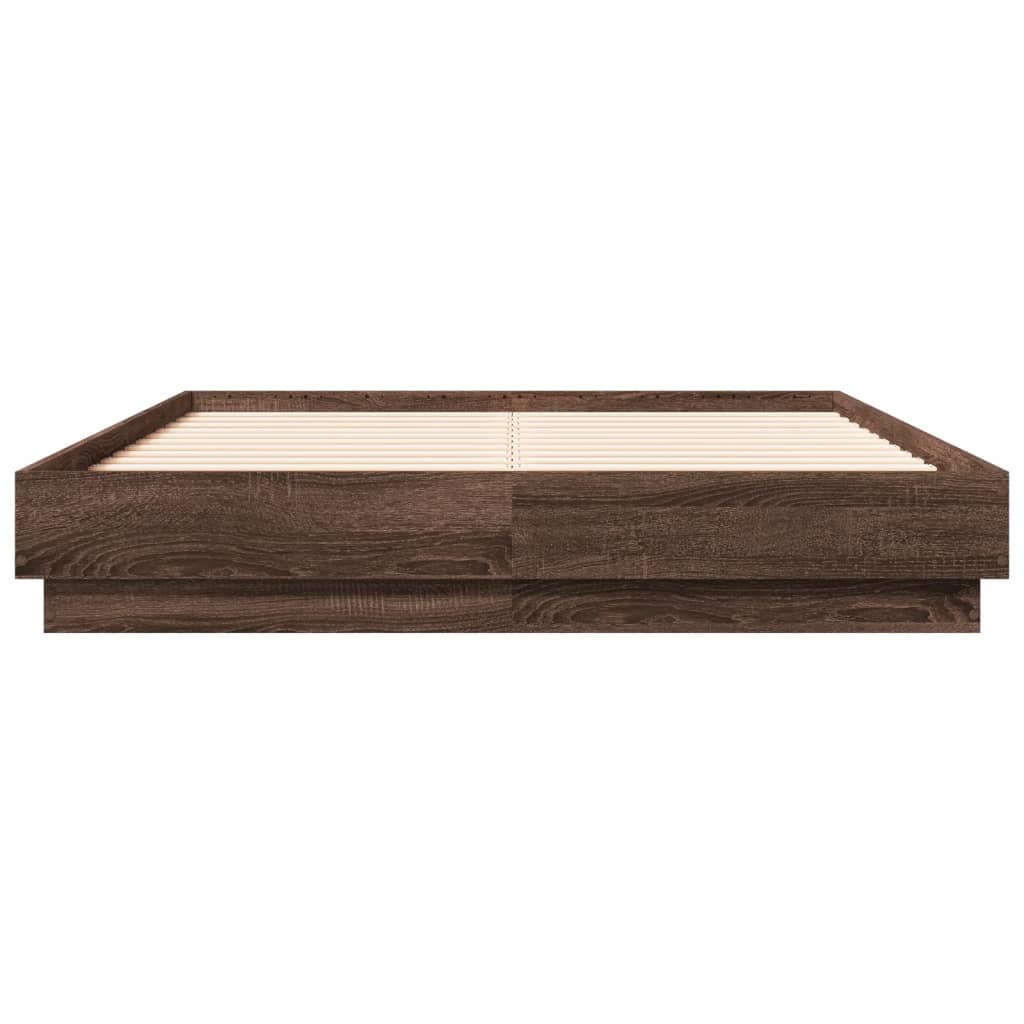 vidaXL Bed Frame with LED Lights Brown Oak 120x190 cm Small Double