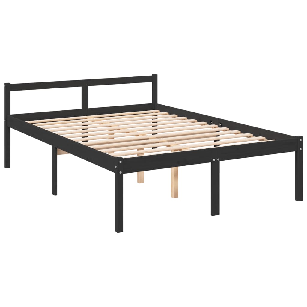 vidaXL Bed Frame with Headboard Black Double Solid Wood