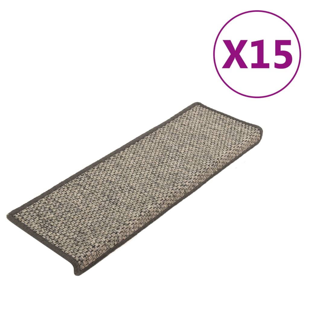 vidaXL Stair Mats Self-adhesive Sisal-Look 15 pcs 65x21x4 cm Grey and Beige