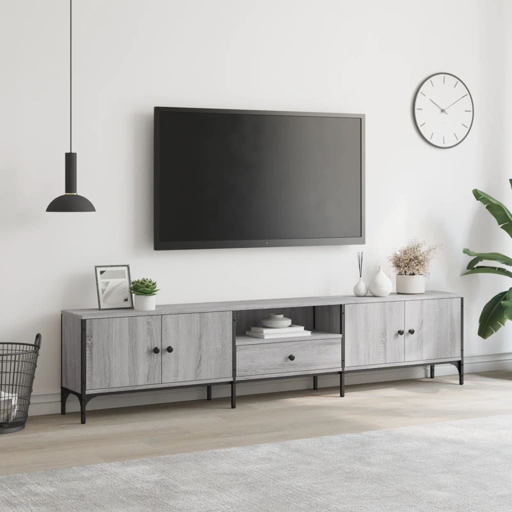 vidaXL TV Cabinet with Drawer Grey Sonoma 200x25x44 cm Engineered Wood