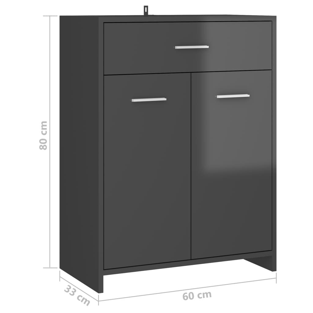 vidaXL Bathroom Cabinet High Gloss Grey 60x33x80 cm Engineered Wood