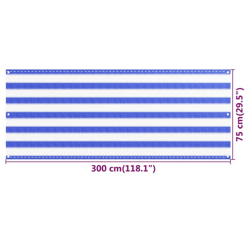 vidaXL Balcony Screen Blue and White 75x300 cm HDPE