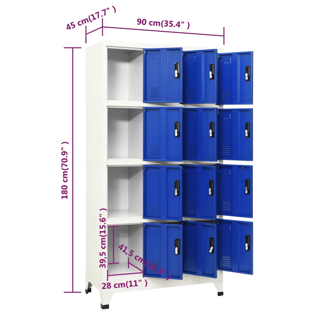vidaXL Locker Cabinet Grey and Blue 90x45x180 cm Steel