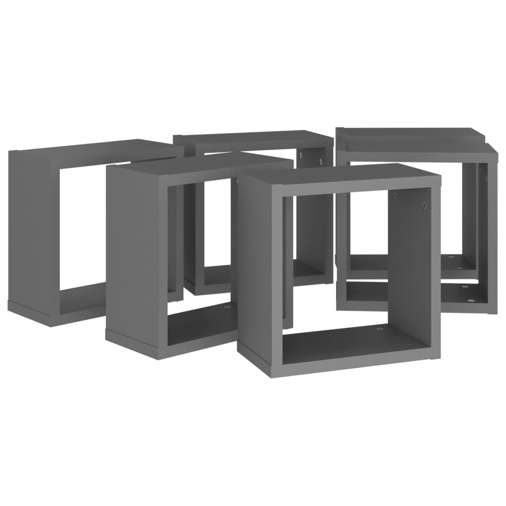 vidaXL Wall Cube Shelves 6 pcs Grey 30x15x30 cm