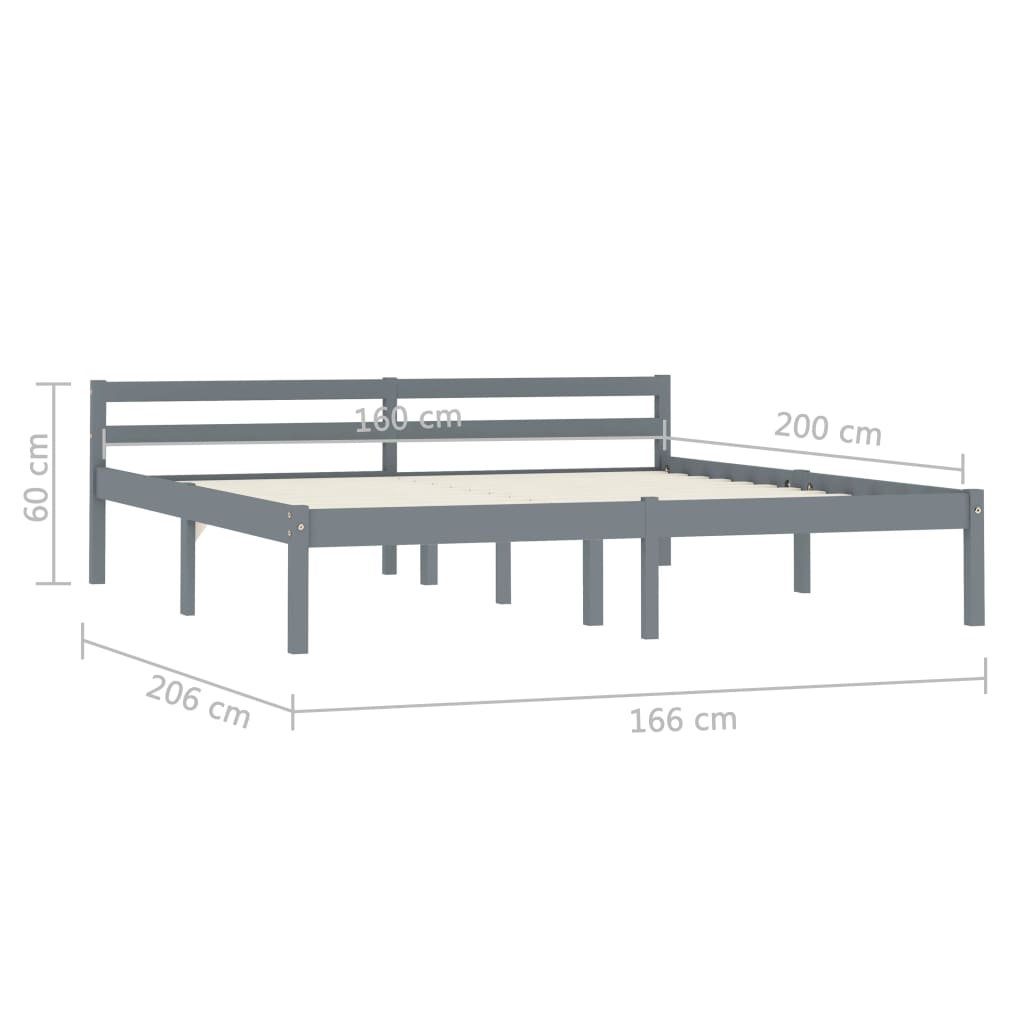 vidaXL Bed Frame Grey Solid Pine Wood 160x200 cm