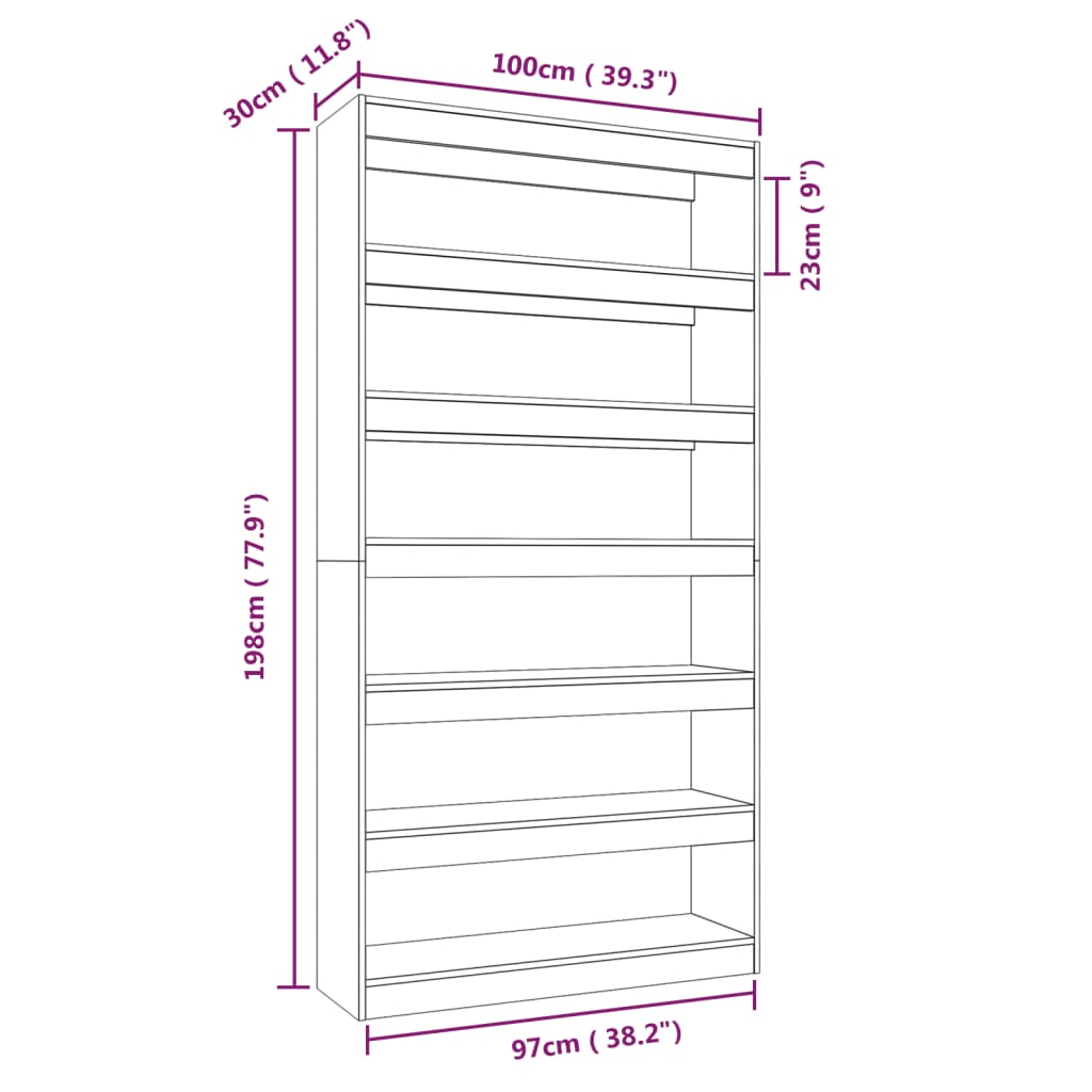 vidaXL Book Cabinet/Room Divider Black 100x30x198 cm Engineered wood