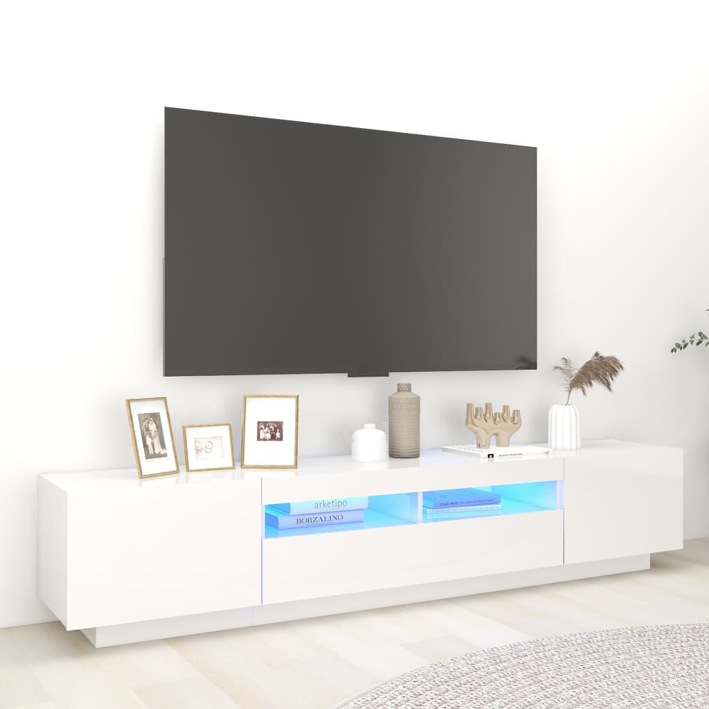 vidaXL TV Cabinet with LED Lights High Gloss White 200x35x40 cm