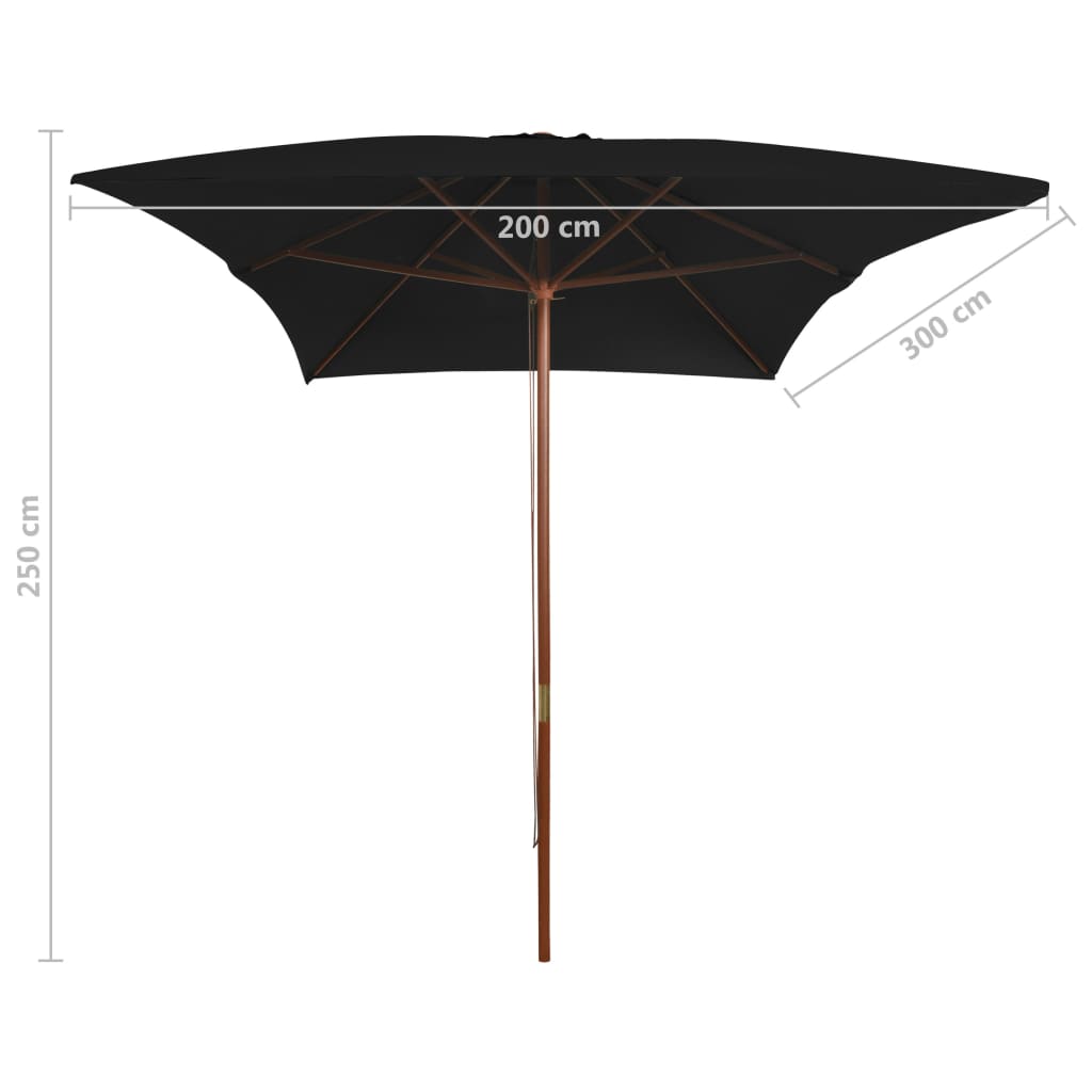 vidaXL Outdoor Parasol with Wooden Pole Black 200x300 cm