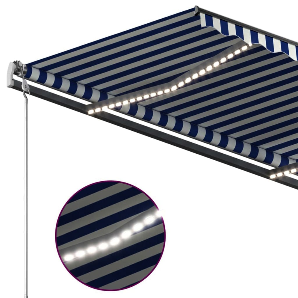 vidaXL Automatic Awning with LED & Wind Sensor 3x2.5 m Blue and White