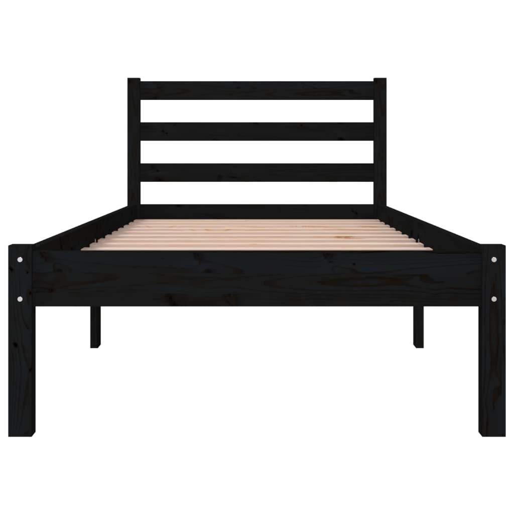 vidaXL Bed Frame Solid Wood Pine 75x190 cm Small Single Black