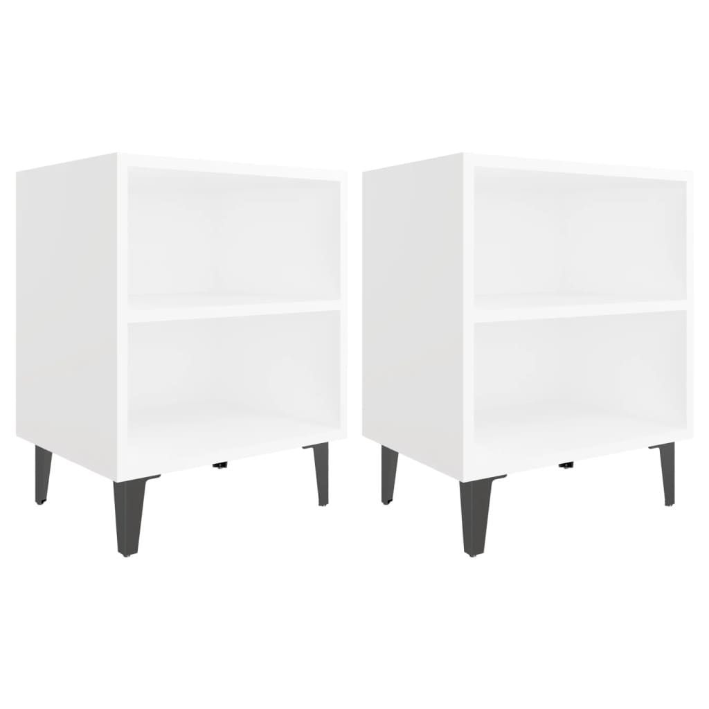 vidaXL Bed Cabinets with Metal Legs 2 pcs White 40x30x50 cm
