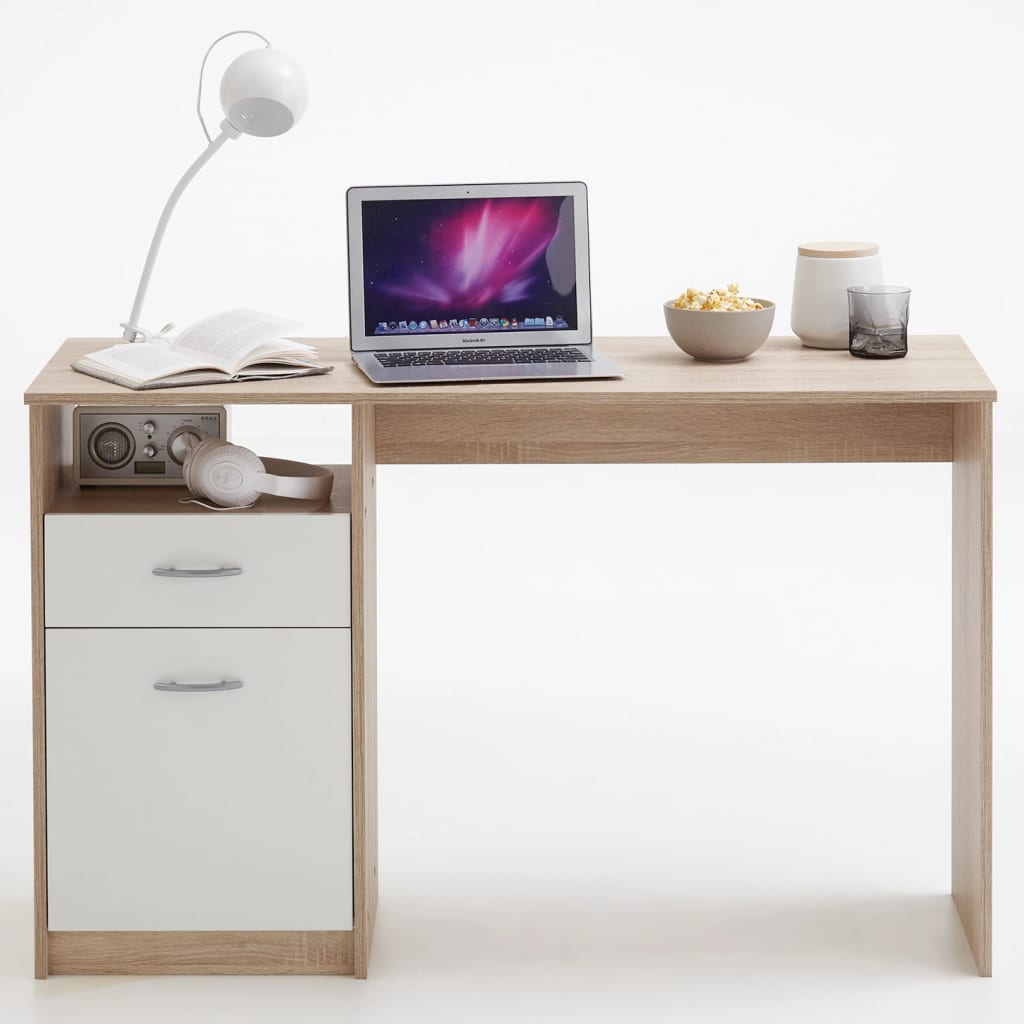 FMD Desk with 1 Drawer 123x50x76.5 cm Oak and White