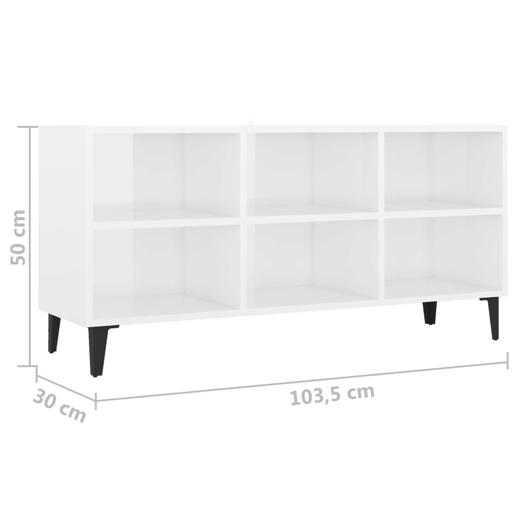 vidaXL TV Cabinet with Metal Legs High Gloss White 103.5x30x50 cm