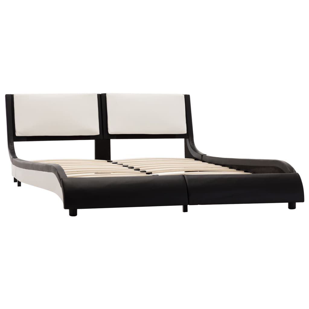 vidaXL Bed Frame with LED Black and White Faux Leather 120x190 cm 4FT Small Double