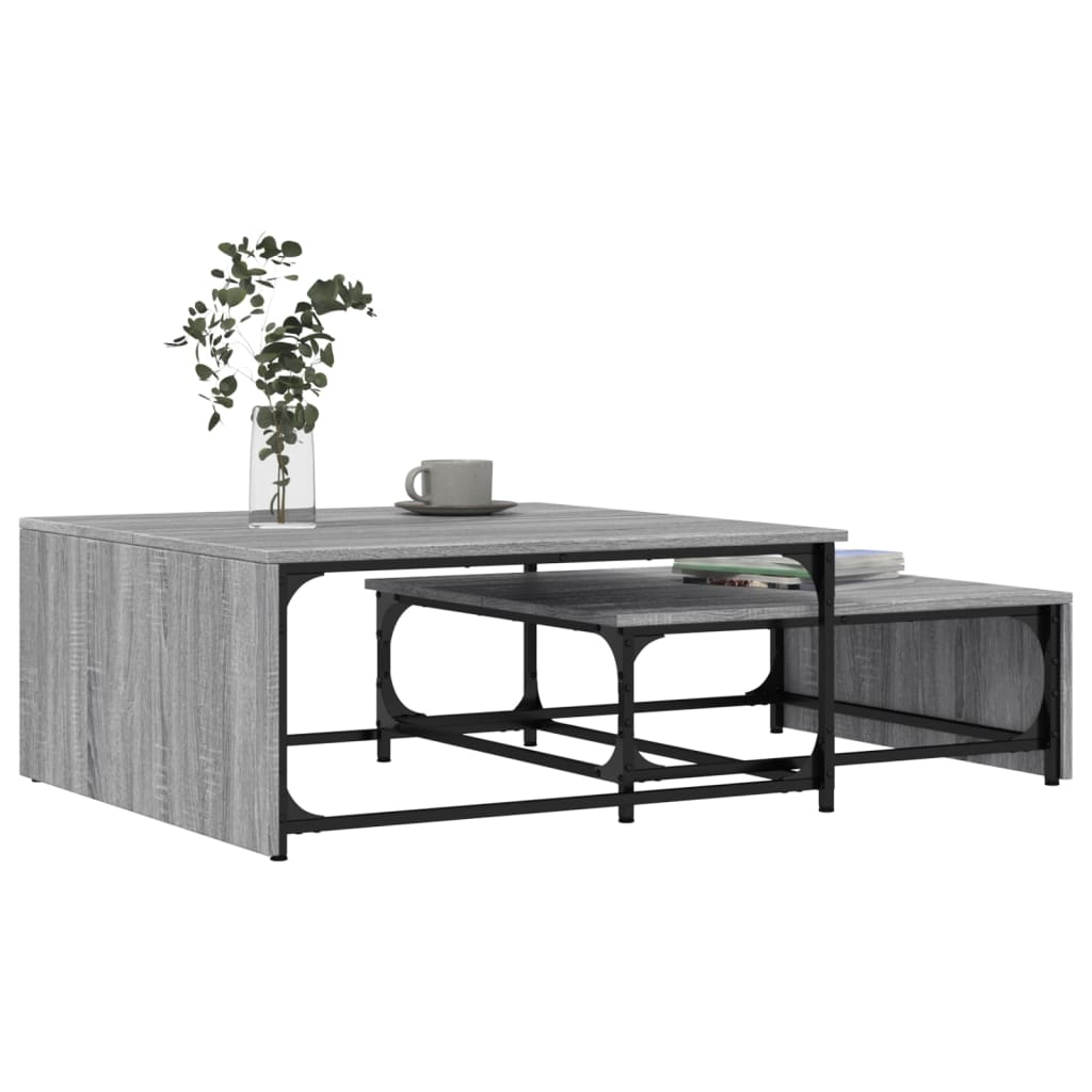 vidaXL Nesting Coffee Tables 2 pcs Grey Sonoma Engineered Wood and Metal