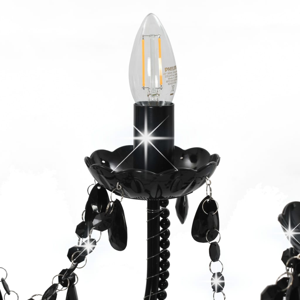 vidaXL Chandelier with Beads Black 12 x E14 Bulbs