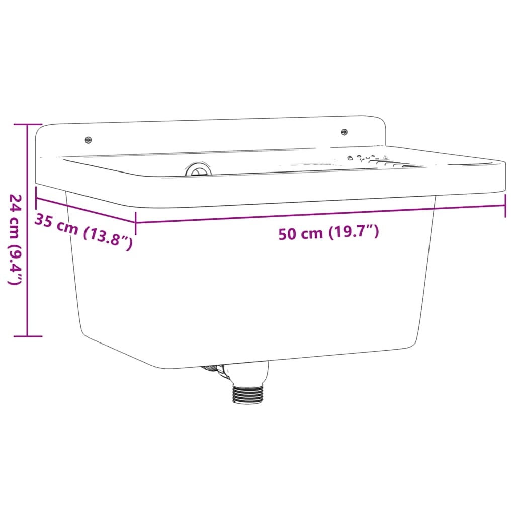 vidaXL Sink Washbasin for Wall Mounting Grey 50x35x24 cm Resin