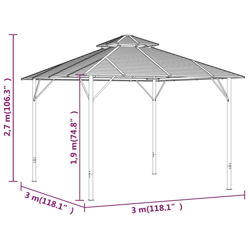 vidaXL Gazebo with Double Roof 3x3 m Anthracite