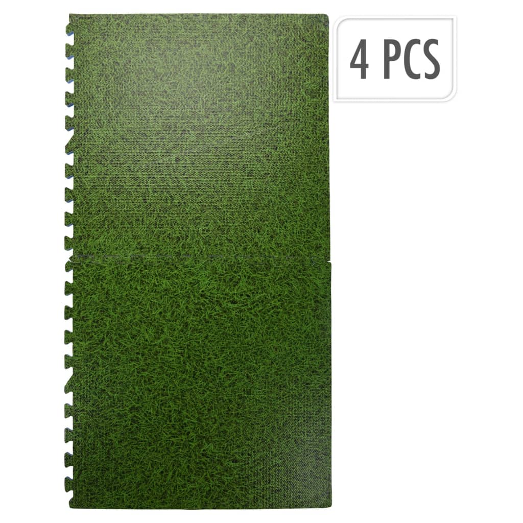 XQ Max Floor Mat Tiles Set Grass Print 4 pcs Green