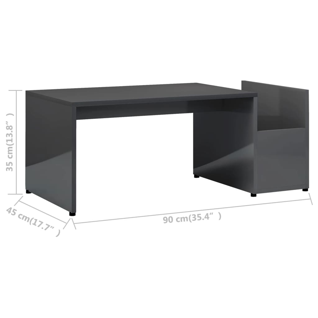 vidaXL Coffee Table High Gloss Grey 90x45x35 cm Engineered Wood