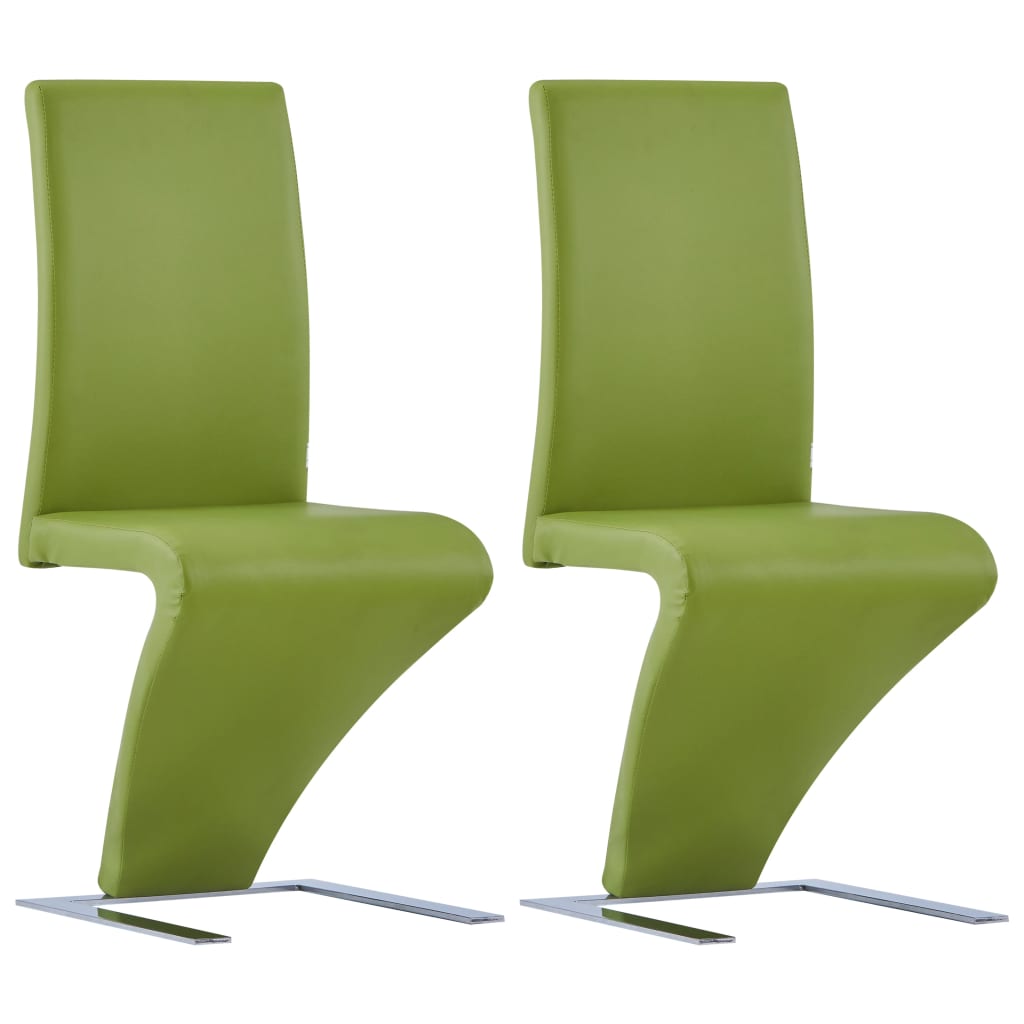 vidaXL Dining Chairs with Zigzag Shape 2 pcs Green Faux Leather