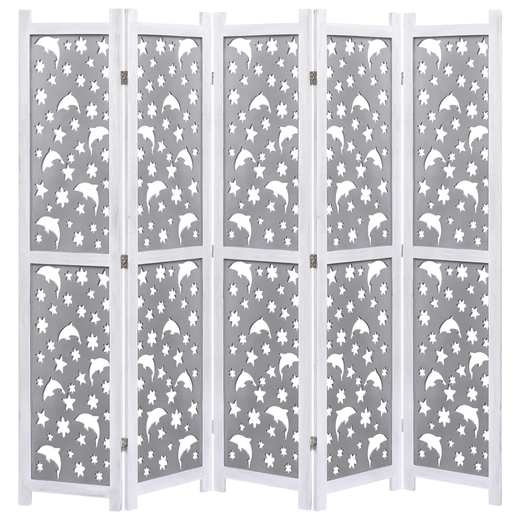 vidaXL 5-Panel Room Divider Grey 175x165 cm Solid Wood