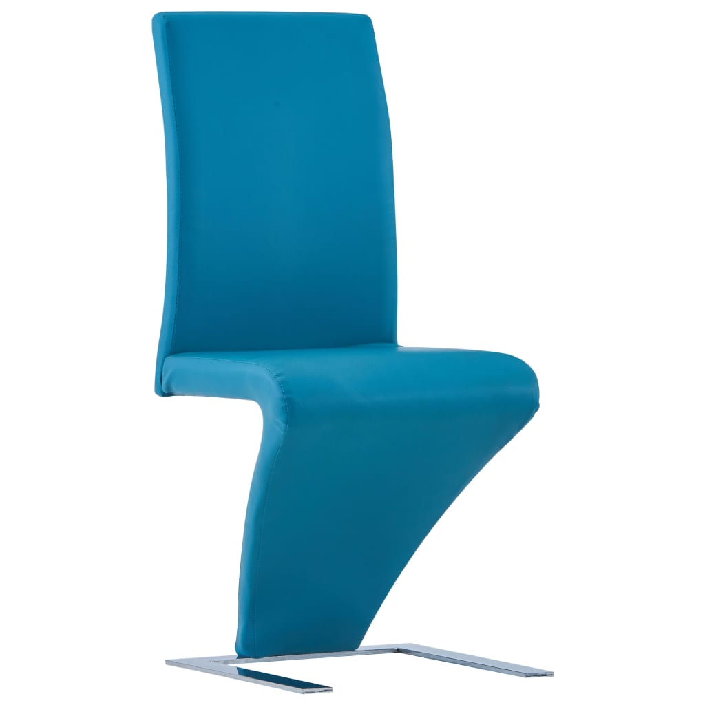 vidaXL Dining Chairs with Zigzag Shape 2 pcs Blue Faux Leather