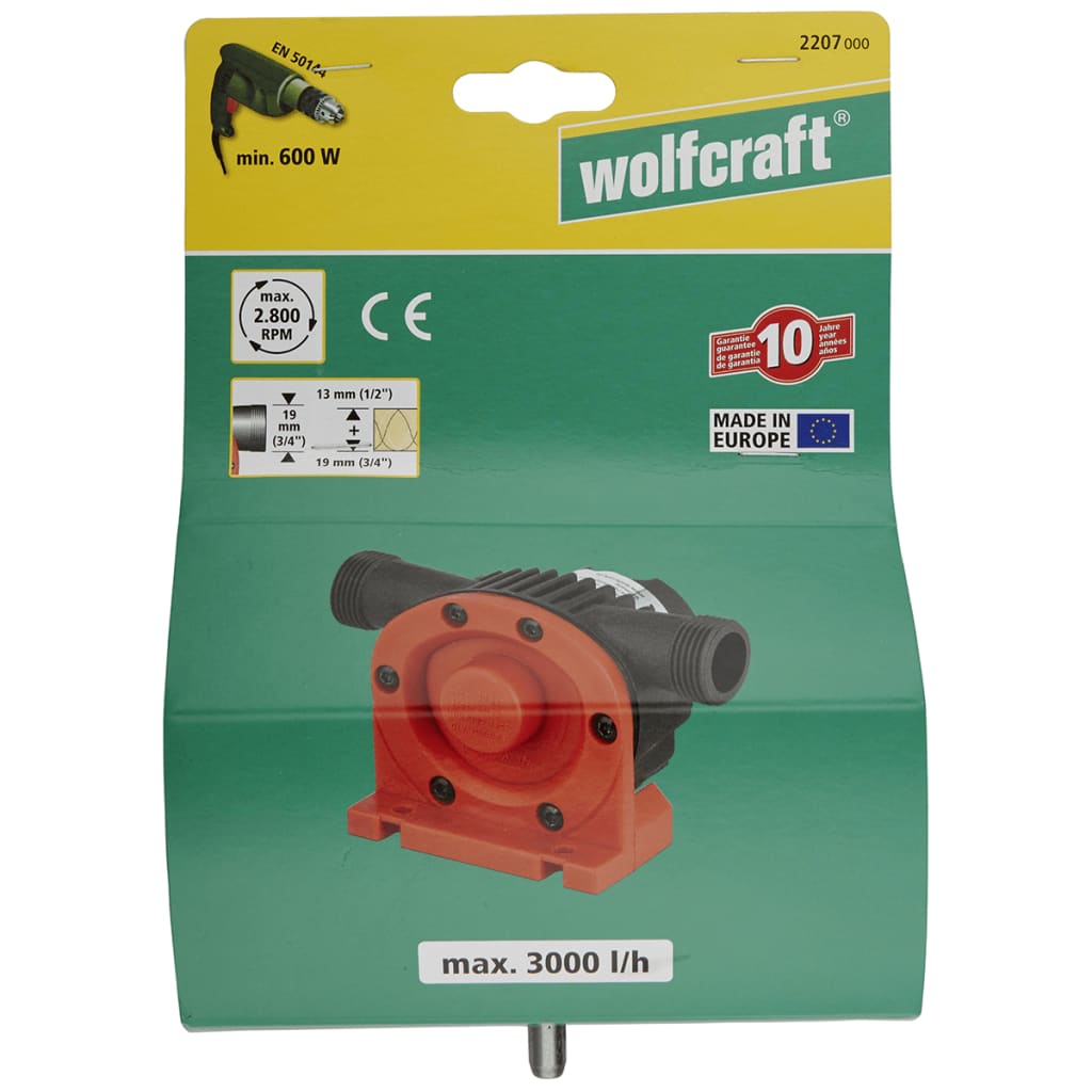 wolfcraft Drill-powered Pump 3000 l/h S=8 mm 2207000