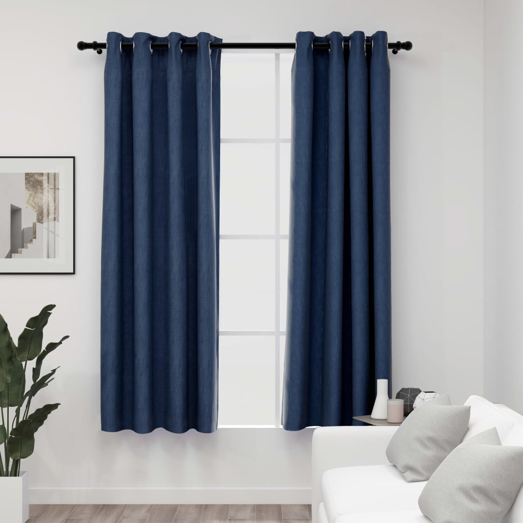 vidaXL Linen-Look Blackout Curtains with Grommets 2 pcs Blue 140x175cm