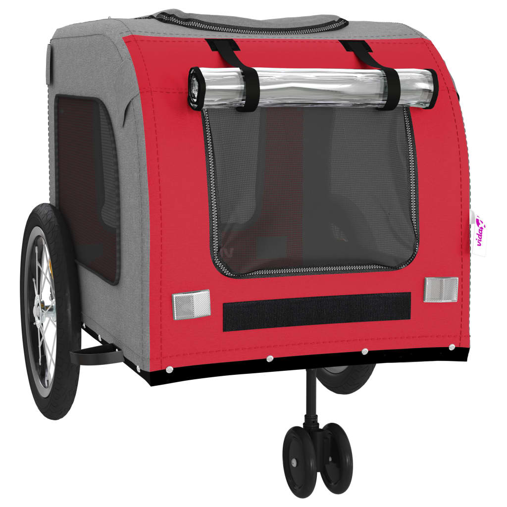 vidaXL Pet Bike Trailer Red and Grey Oxford Fabric and Iron