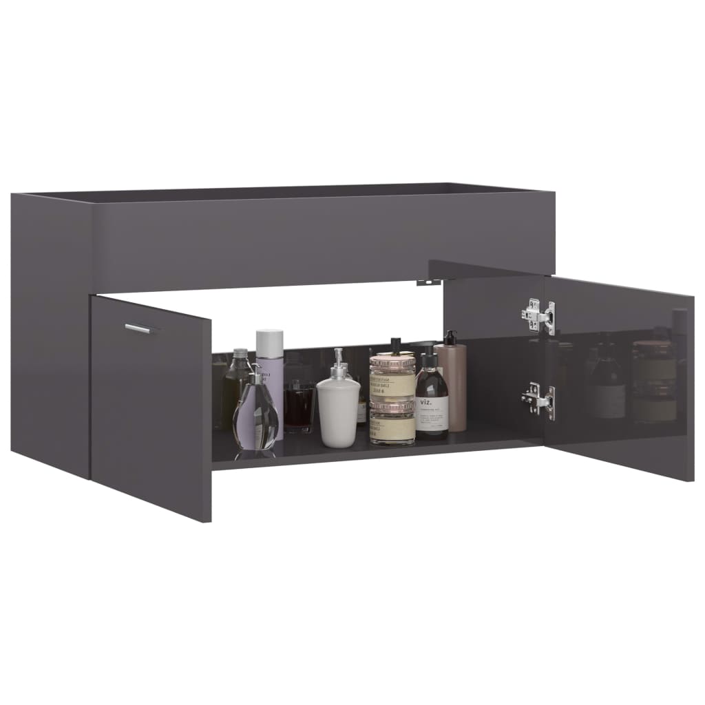 vidaXL Sink Cabinet High Gloss Grey 90x38.5x46 cm Engineered Wood