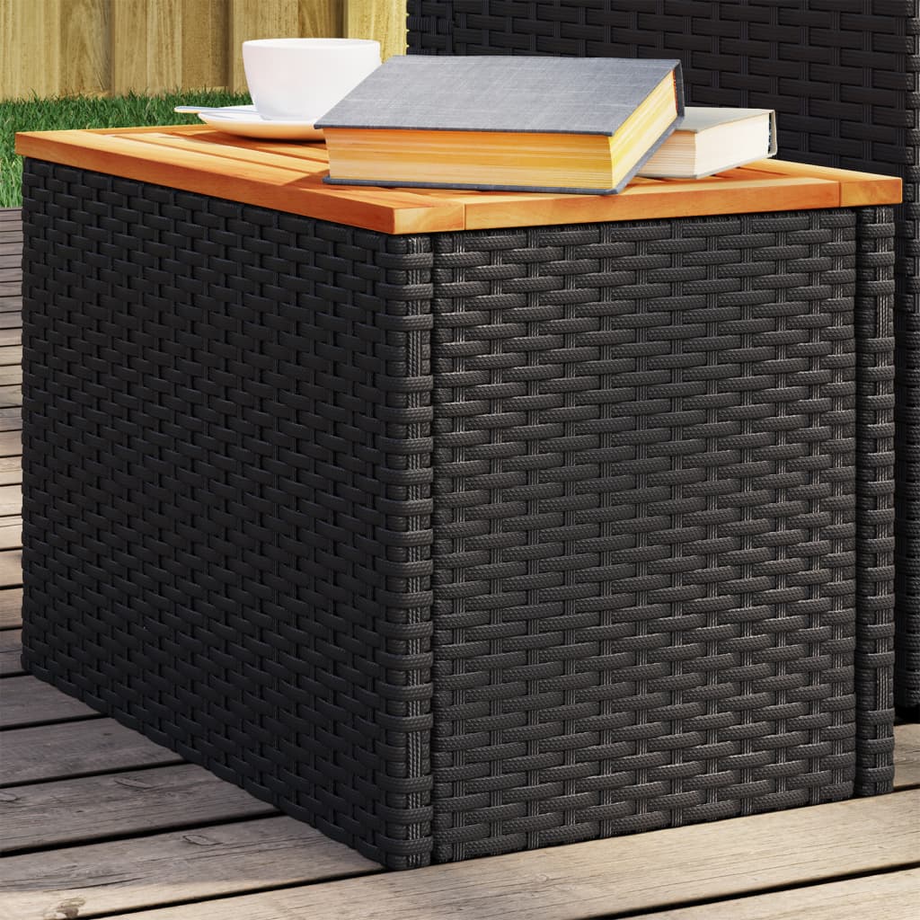 vidaXL Garden Side Tables 2pcs Black 55x34x37cm Poly Rattan Solid Wood