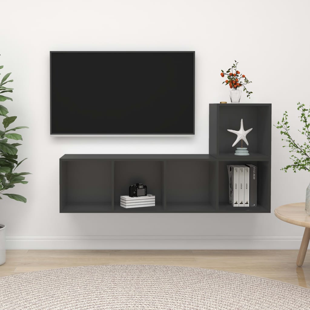 vidaXL 2 Piece TV Cabinet Set Grey Engineered Wood