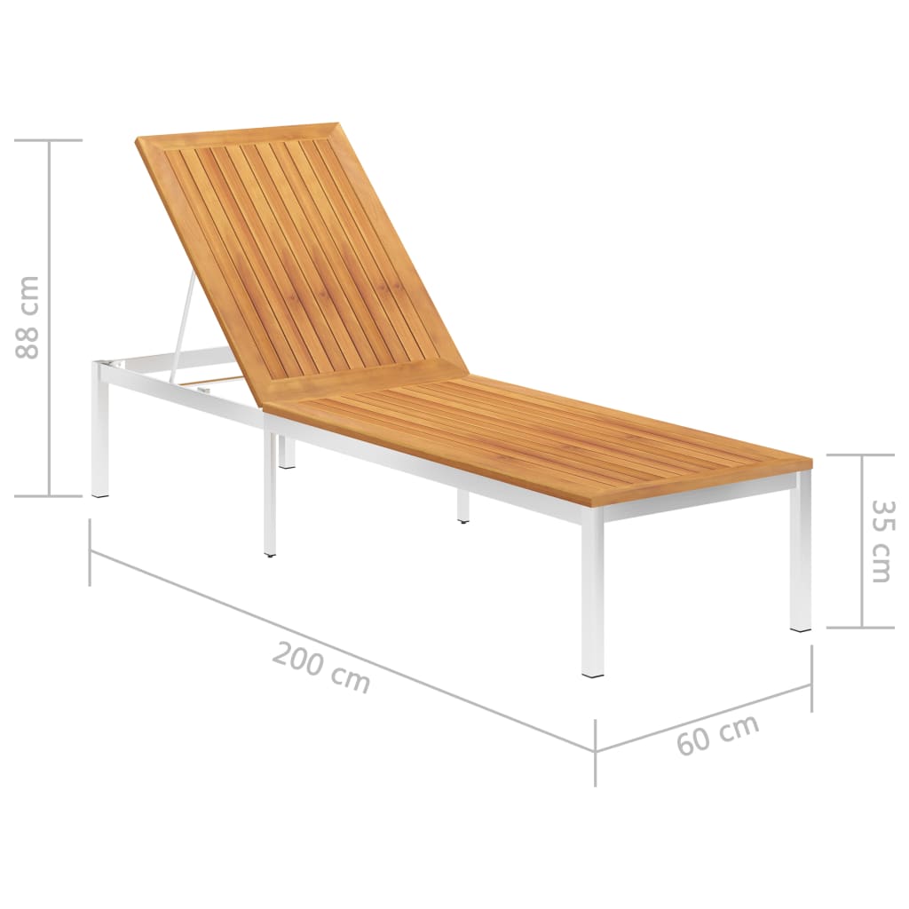 vidaXL Sun Lounger Solid Acacia Wood and Stainless Steel