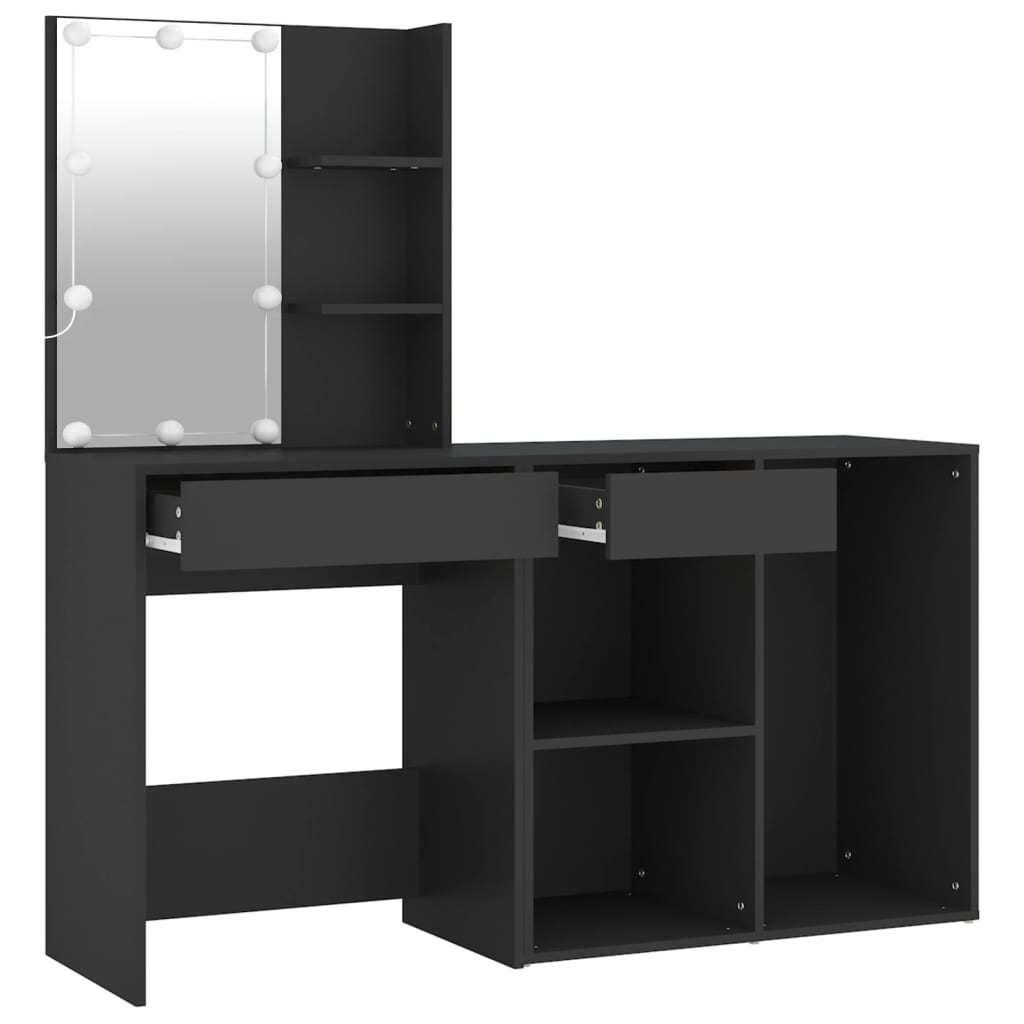 vidaXL LED Dressing Table with Cabinet Black Engineered Wood