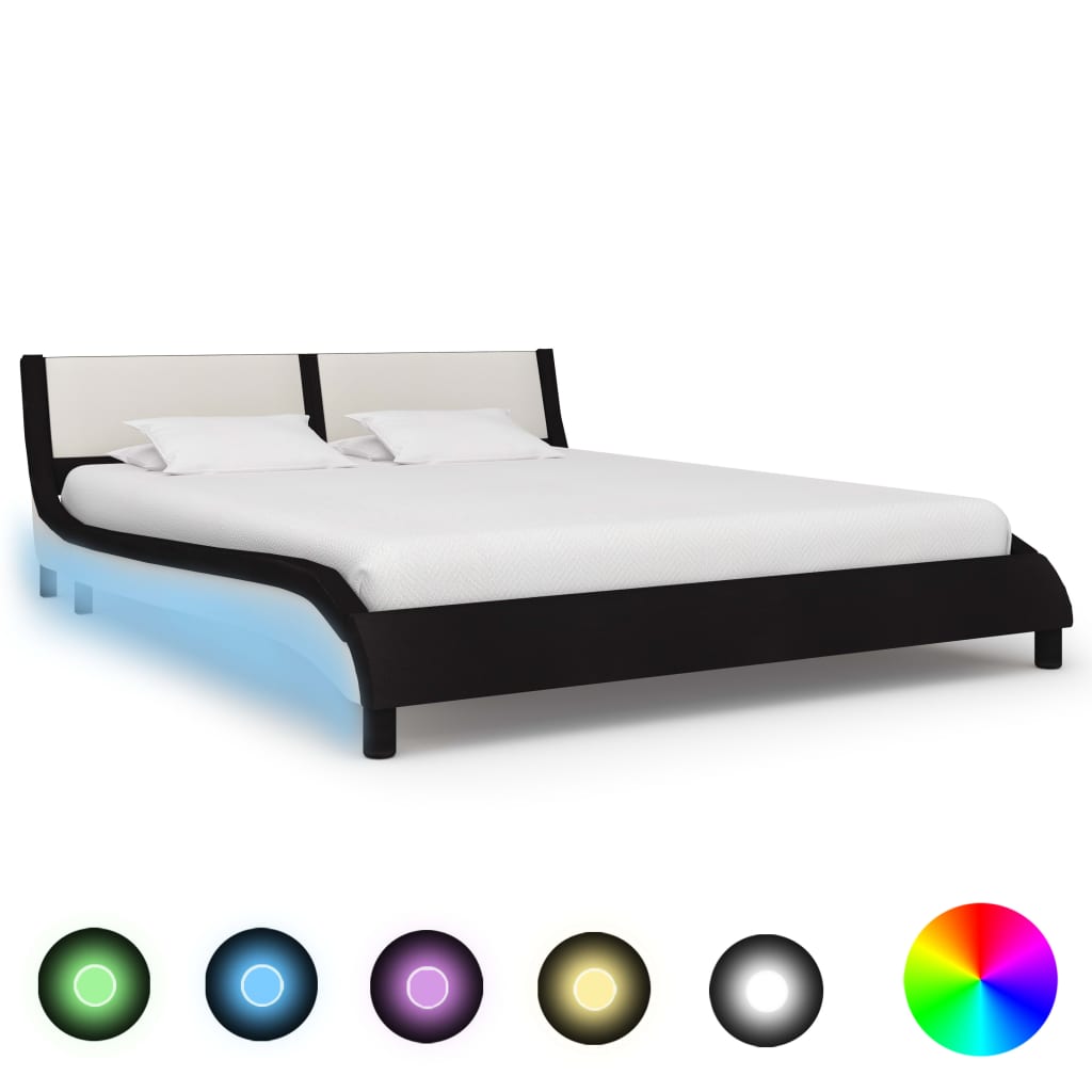 vidaXL Bed Frame with LED Black and White Faux Leather 180x200 cm 6FT Super King